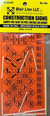 BLAIR LINE #104 HO CONSTRUCTION SIGNS 1:87 SCALE FACTORY NEW!!!  ️