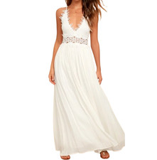 Lulus This is Love Lace Maxi Dress Lined Womens Size Small S White NWT
