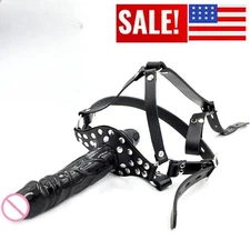 PU Leather Double-Ended Open Mouth Gag Strapon Plug Bodage Restraint Adult BDSM
