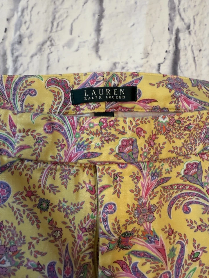 Vintage Lauren Ralph Lauren Pants Women's 12 Yellow Floral Paisley Print Preppy - Image 2 of 4