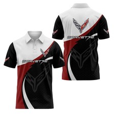 Personalized Name Corvettte C8 Racing Logo 3D Printed Polo Shirt Men's S-5XL