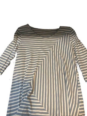 Soft Surroundings Blue and White Striped Long Sleeve V-Neck Tunic Top