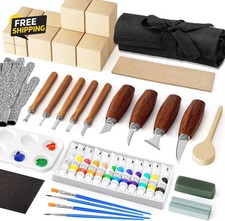 Wood Carving Kit Tools Set Whittling Basswood Blocks DIY Beginner