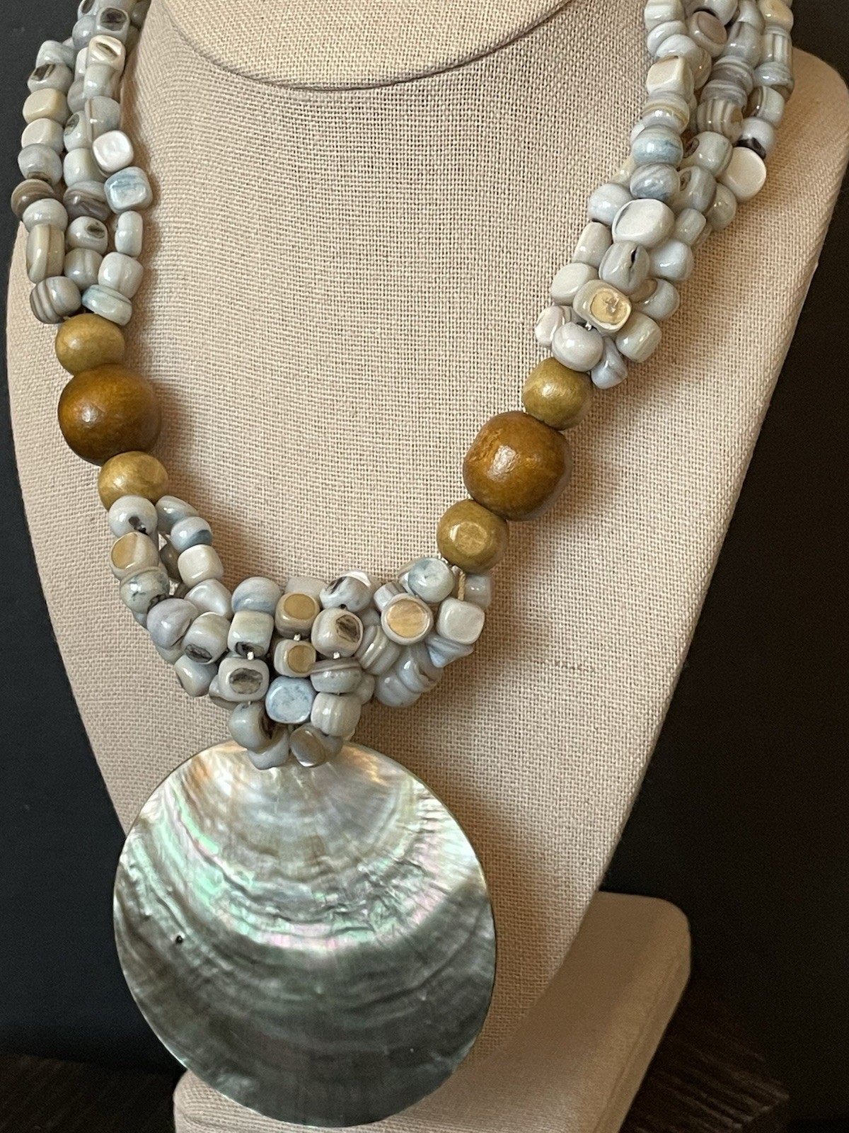 Abalone MOP Statement Necklace Multi Strand Beade… - image 6