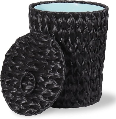 Plastic Wicker Trash Can with Lid - 2.6 Gallon Small Garbage Can with Removable