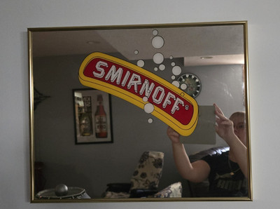 Smirnoff Distillery Advertising Wall Mirror Sign, Silver Red Yellow White