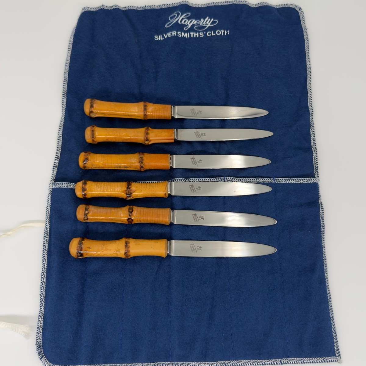 Vintage 6pc J.A. Henckels Friodur Knife Set Bamboo Handles