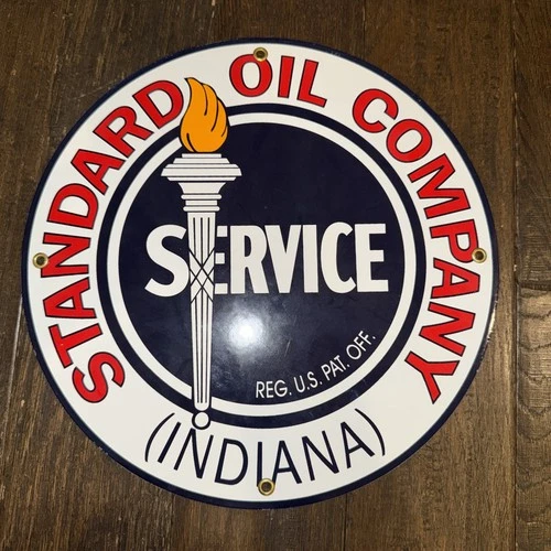 Vintage Porcelain Enamel Standard Oil Company Indiana Sign, 12”