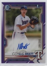 2021 Bowman Draft Chrome Pick Purple Refractor 198/250 Mitch Bratt Auto v8j