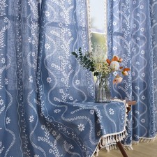 Blue Boho Curtains for Living Room, Western Rustic Floral Curtains 84 Inches ...