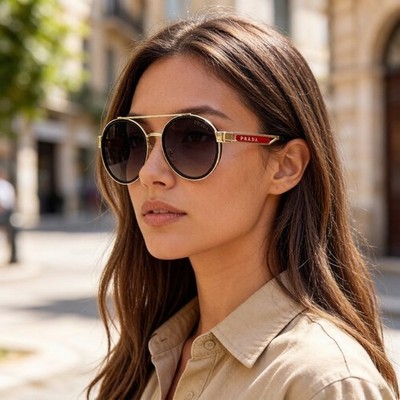 Prada PR 73ZS Red Label Double-Bridge Round Aviator Series   Size 55 19-140