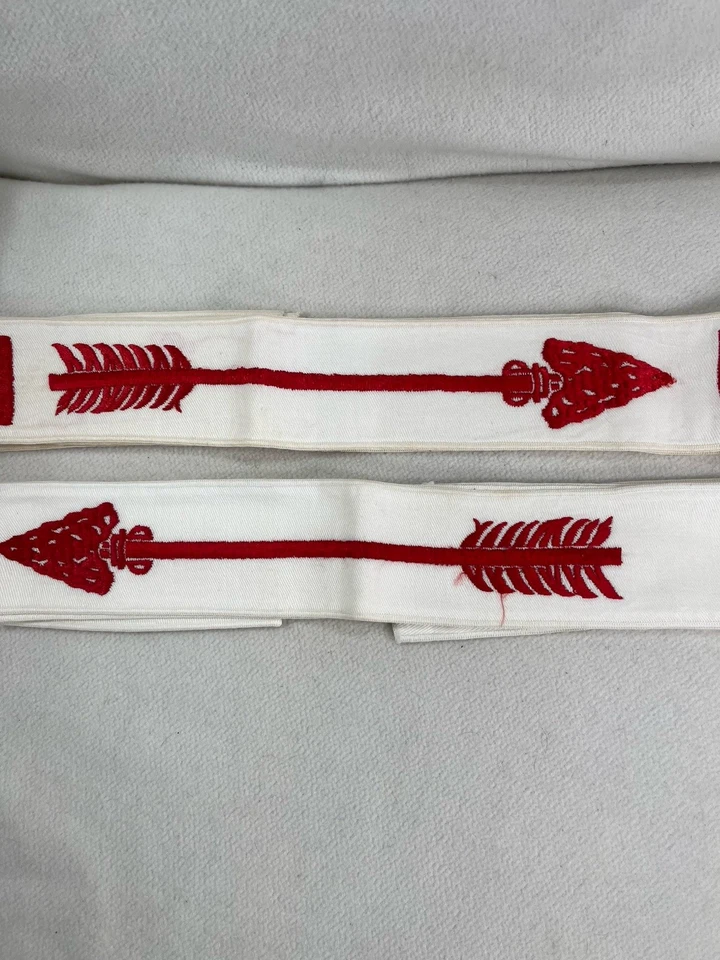2 Vtg Boy Scout BSA Order Or The Arrow Ordeal Sash Red Embroidered White Twill - Image 4 of 4