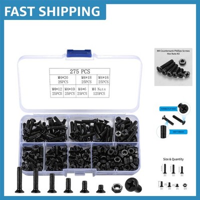 High-Quality M4 Flat Head Screws & Nuts Set - 275 Pcs for Home and Industry Use