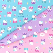 Hello Kitty Oxford Fabric 109cm×50cm, ”Ribbons and Apples” design from Japan