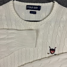 Vintage Polo Golf Ralph Lauren Sweater Mens XXL Cream Cable Knit Crest Crewneck