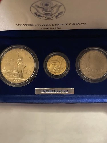 1986 Set Statue of Liberty, 3 Coins Clad Half, Silver $1, Gold $5 MS Uncirculate