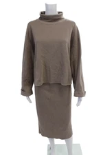 Zara Womens Cotton Turtleneck Sweater Pants Lounge Set Brown Size XL