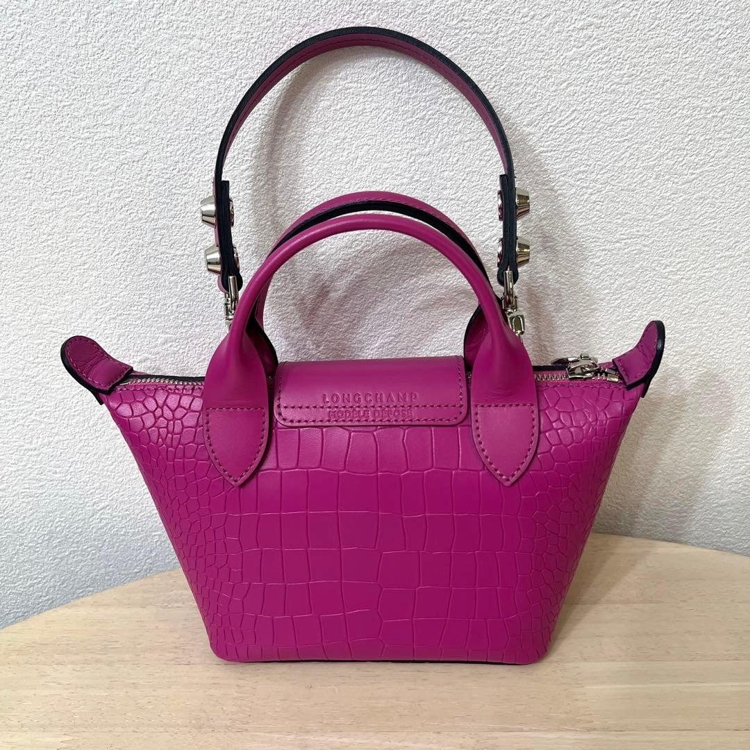 Longchamp Le Pliage Croc Embossed Leather XS Bag Pink Unused