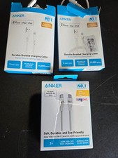 3x Anker Braided 6 3 ft. USB to Lightning MFI Certified Cable 3ft. USB-C - C