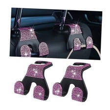 Bling Car Headrest Hooks, 2PCS Crystal Rhinestone 2 in 1 Vehicle Back Pink