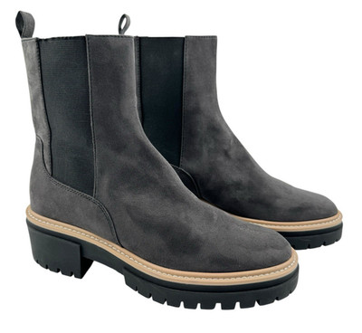 Open Edit Womens Mya Faux Suede Chelsea Boots 9.5 Gray Lug Sole Pull-On Chunky