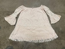 Free People Lace Dress Womens XS Pink Off Shoulder Boho Short Mini Bell Sleeve