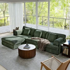 108in Widen Convertible L Shape Sectional Sofa Set Couch Chaise Lounge w/Ottoman