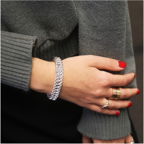 Italian 925 Sterling Silver Thick Franco Link Chain Bracelet For Women - 7.5" - Picture 3 of 4