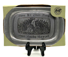 VTG LG WILTON Pewter Armetale Give Us This Day Our Daily Bread Tray Made In USA