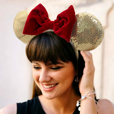 Rare Disney Store Red Velvet Bow Headband Apple Rhinestone Gold Accents One Size il_fullxfull.4671392054_t7ul.jpg main image 4