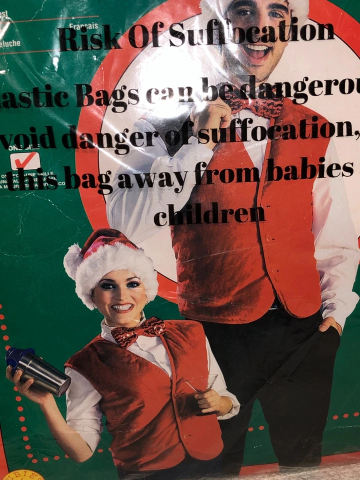 Chaleco de Papá Noel Rubíes Adulto Talla Única Terciopelo Rojo Felpa Botón Frontal Accesorio de Vacaciones Foto 3 de 4