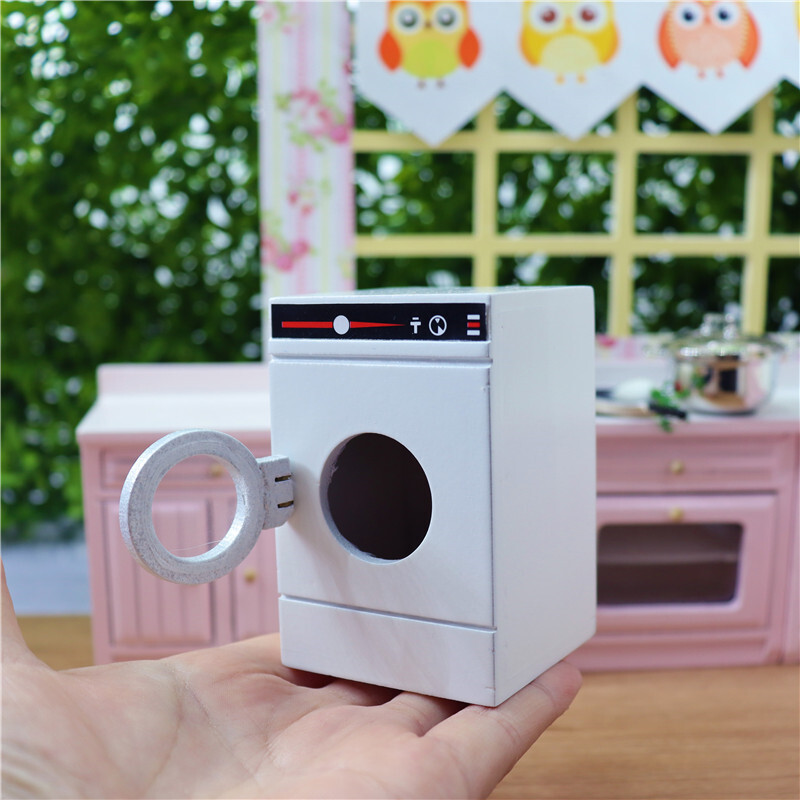 1:12 Scale Dollhouse Miniature White Washing Machine Wooden Washer