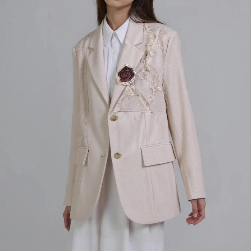 OFF WHITE Tuta donna Occident colletto blazer 2 bottoni manica lunga giacca splicing coat tg