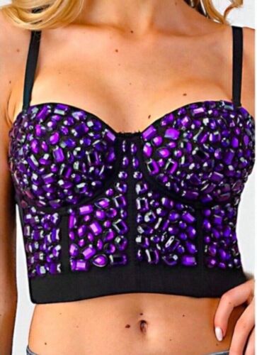 Los Angeles Boutique Bustier Corset Rhinestone Beaded Festival Party Crop Top S