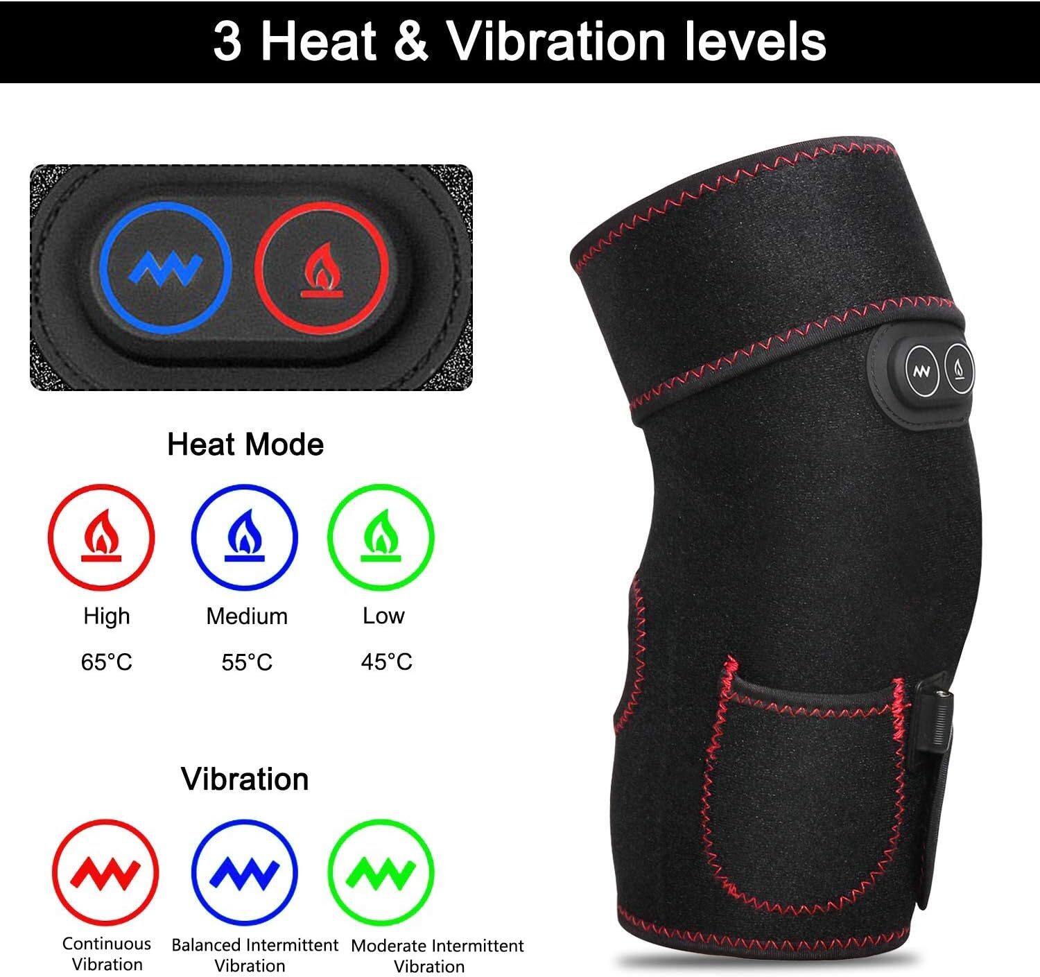 Electric Heating Vibration Knee Joint Pad Brace Therapy Massager with Power Bank