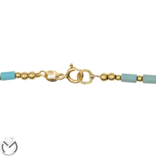 Collana in oro giallo 18 Kt 750 cilindri turchese -436/ST- - Foto 3 di 3