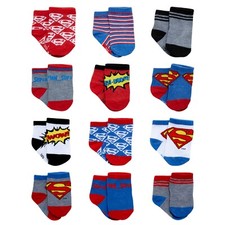 Warner Bros. Superman Characters 12 Pair Socks Set, Baby Boys, Age 0-24 Months