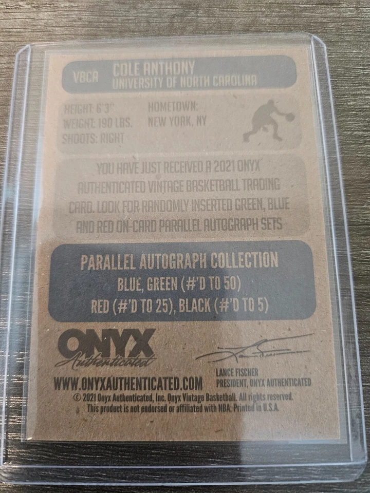 2021-22 Onyx Vintage - Card VBCA Cole Anthony (AU) - Image 2 of 2