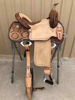 Leather Western Barrel Racing Trail Horse Tack Saddle With Girth Size 13''.