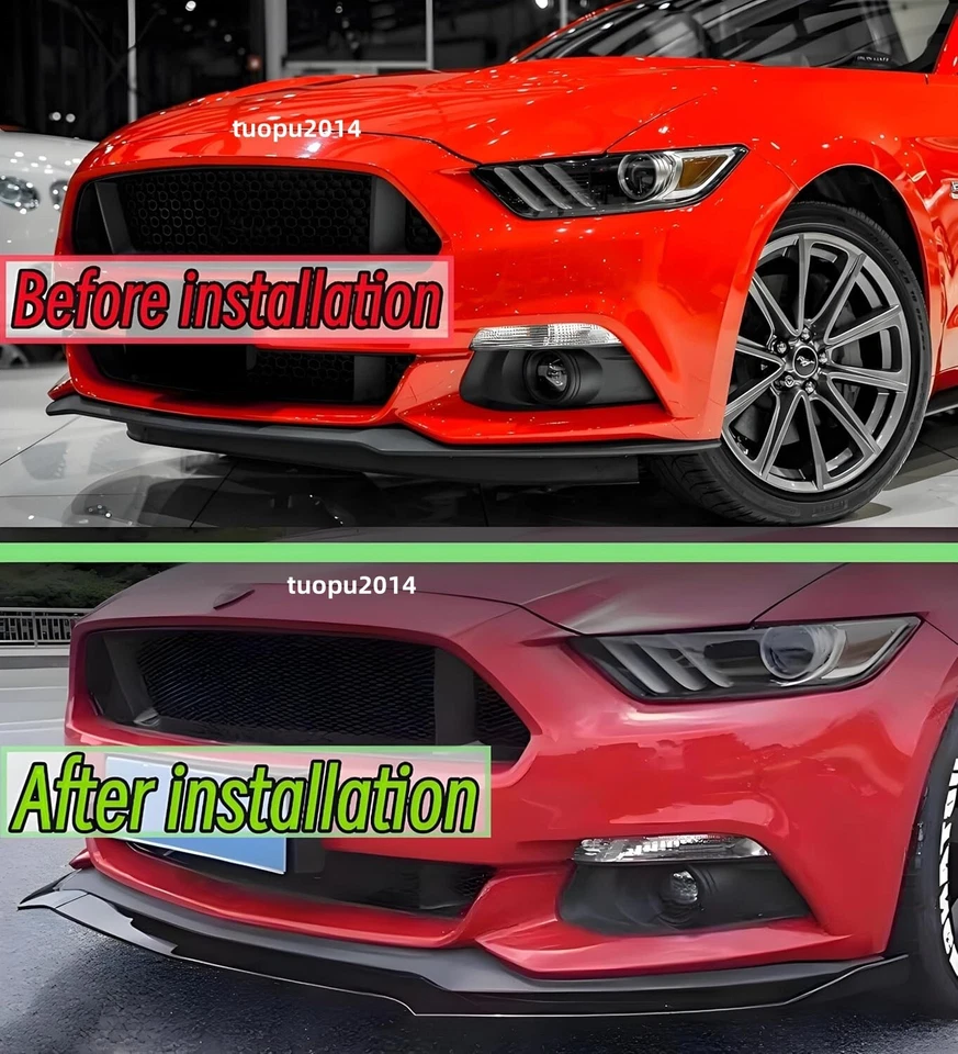 For Ford Mustang Front Bumper Splitter Lip 3 Segment Style Gloss Black 2015-2017 - Image 2 of 4