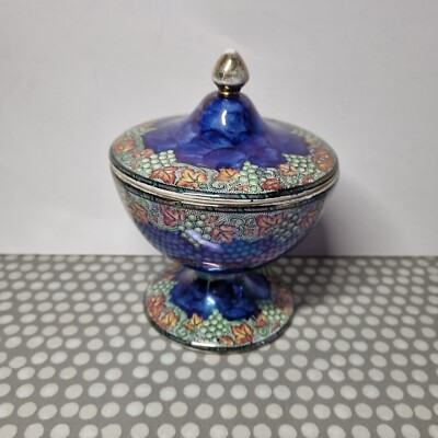 Vintage Maling Lustre Ware Glas mit Fuß und Deckel