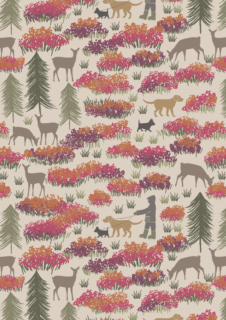 Fat Quarter A Walk In The Glen on Cream 100% Cotton Quilting Fabric