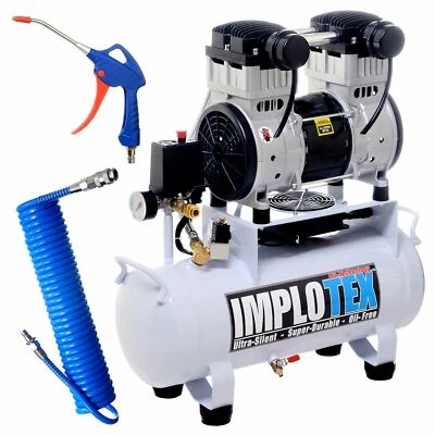 IMPLOTEX 1500W 2PS 18L Flüsterkompressor inkl. Ausblaspistole + Druckluftschlauch