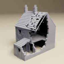 Destroyed Carentan House - WWII tabletop wargaming terrain 28mm, 20mm, HO, 15mm
