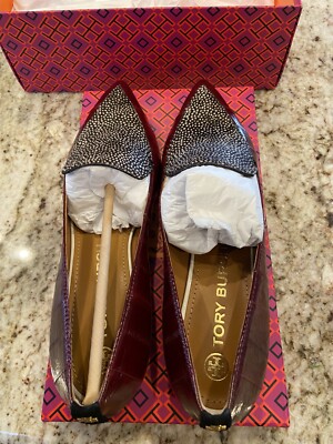 NIB Tory Burch Womens Lila 20mm Loafers Black Wine Perfect