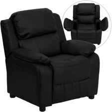 New Flash Furniture Contemporary Kids Recliner With Storage Arms, Black
