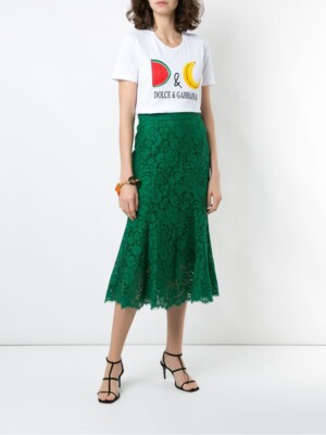 DOLCE&GABBANA レディース コットン Tシャツ フルーツ DOLCE & GABBANA D&G Fruit Printed White Cotton-Jersey T