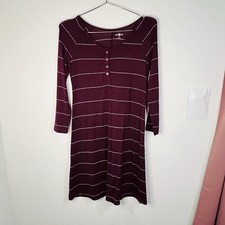SO Wine Sweater Dress White Stripes Casual Cool Long Sleeve Soft Touch Size XS