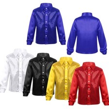 Boys Sparkly Sequins Button-Down Shirts Hip Hop Jazz Dance Performance Costumes