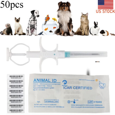 50Pc Cat Dog Microchip Animal Ayringe ID Implant Pet Chip RFID